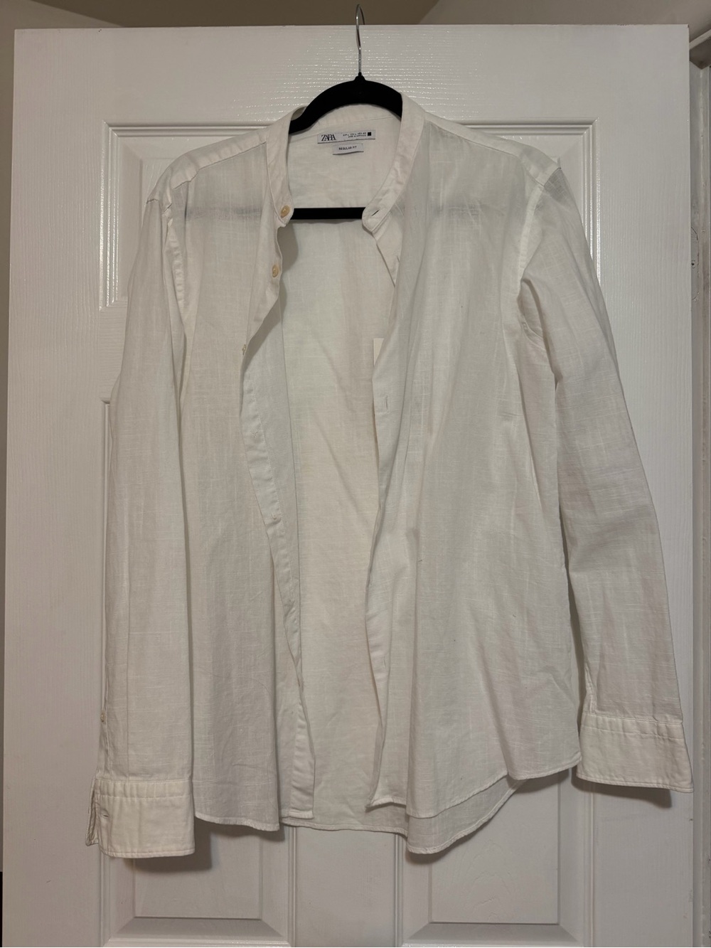 Zara Men White Long-Sleeve Button-Down Shirt